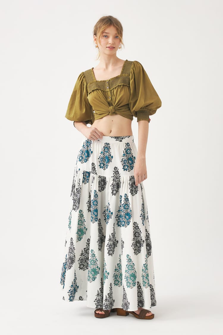 antik batik Blouse rouge violet en voile de coton avec smock fait à la main