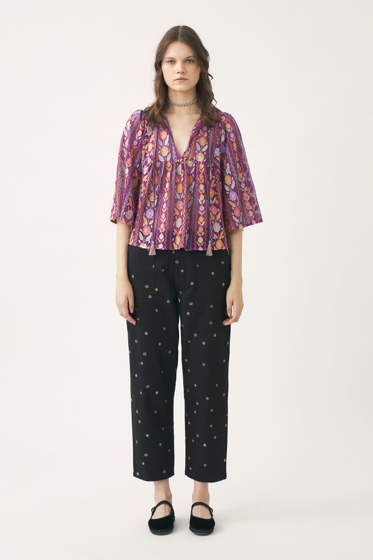 Antik Batik Blouse Semi-couture Travaillée En Résille Et Rebrodé