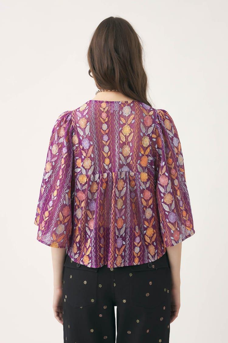 Antik Batik Blouse Semi-couture Travaillée En Résille Et Rebrodé