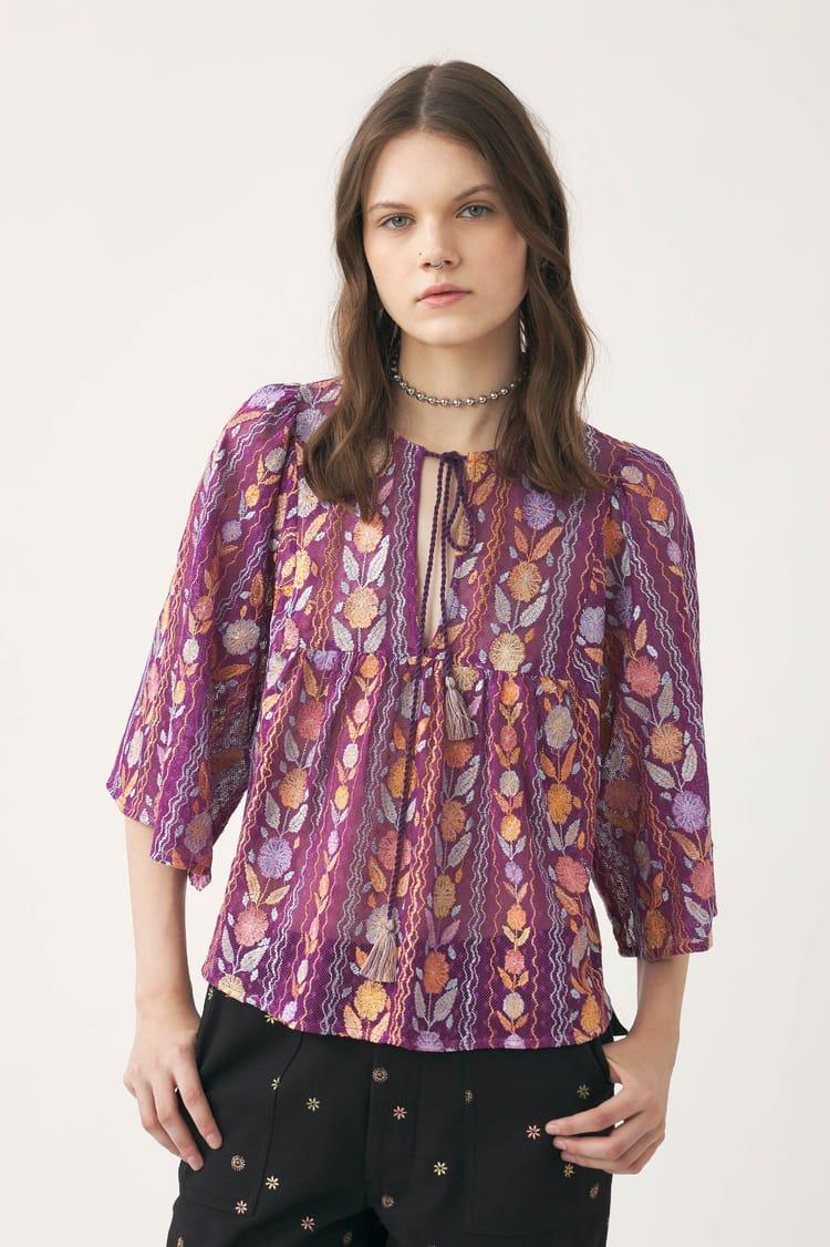 antik batik Blouse semi-couture travaillée en résille et rebrodé