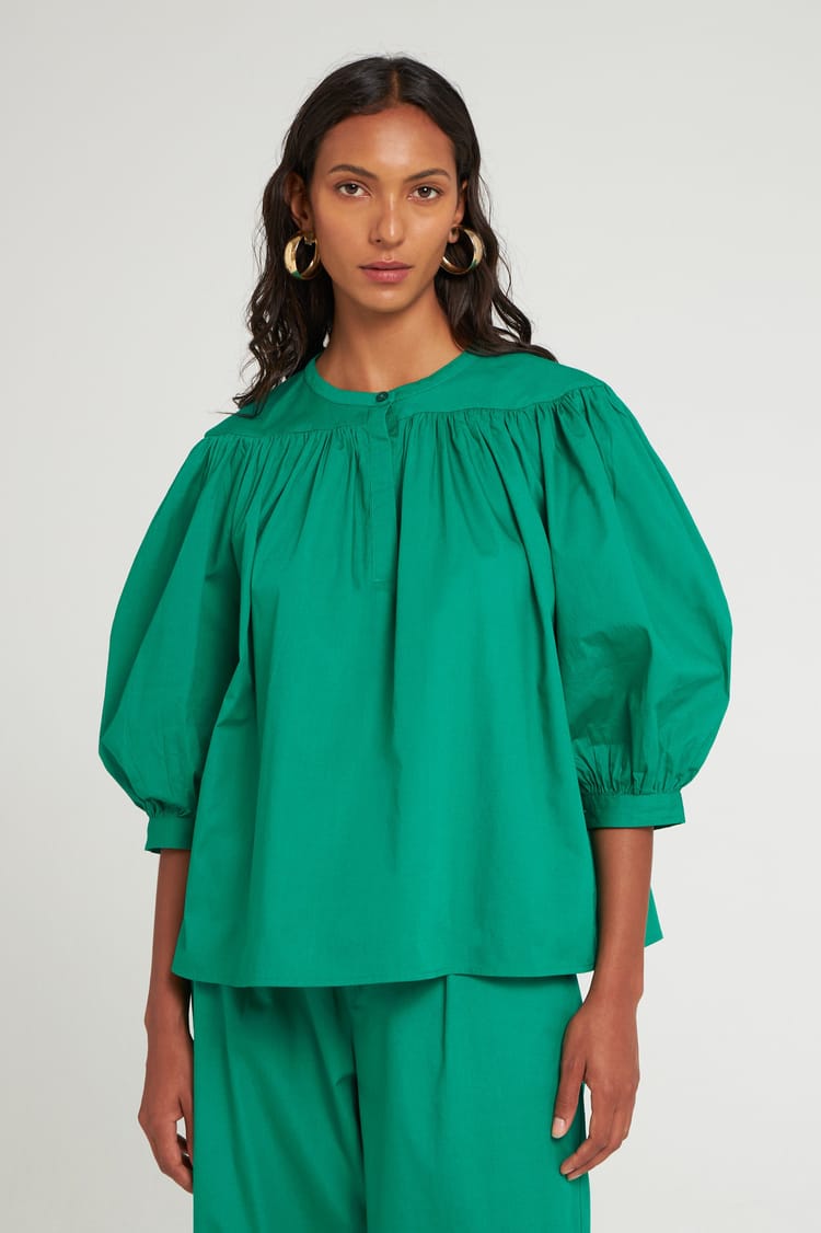 Antik Batik Blouse Verte Ample En Popeline De Coton