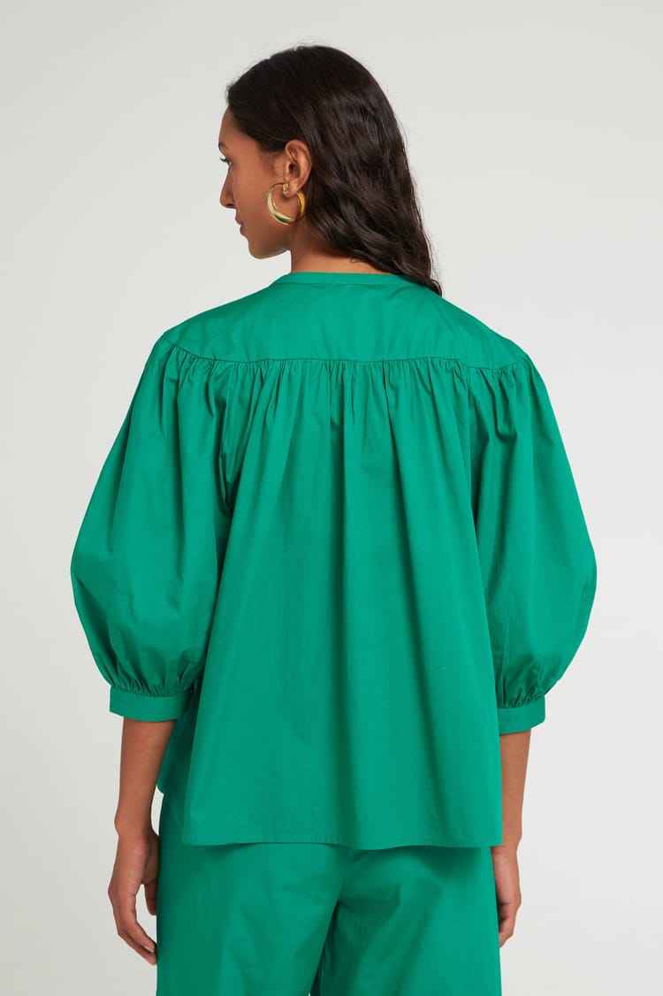 Antik Batik Blouse Verte Ample En Popeline De Coton