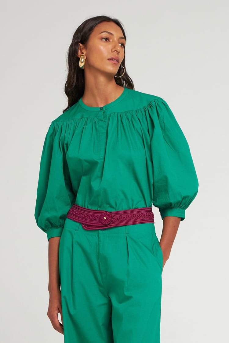 antik batik Blouse verte ample en Popeline de Coton