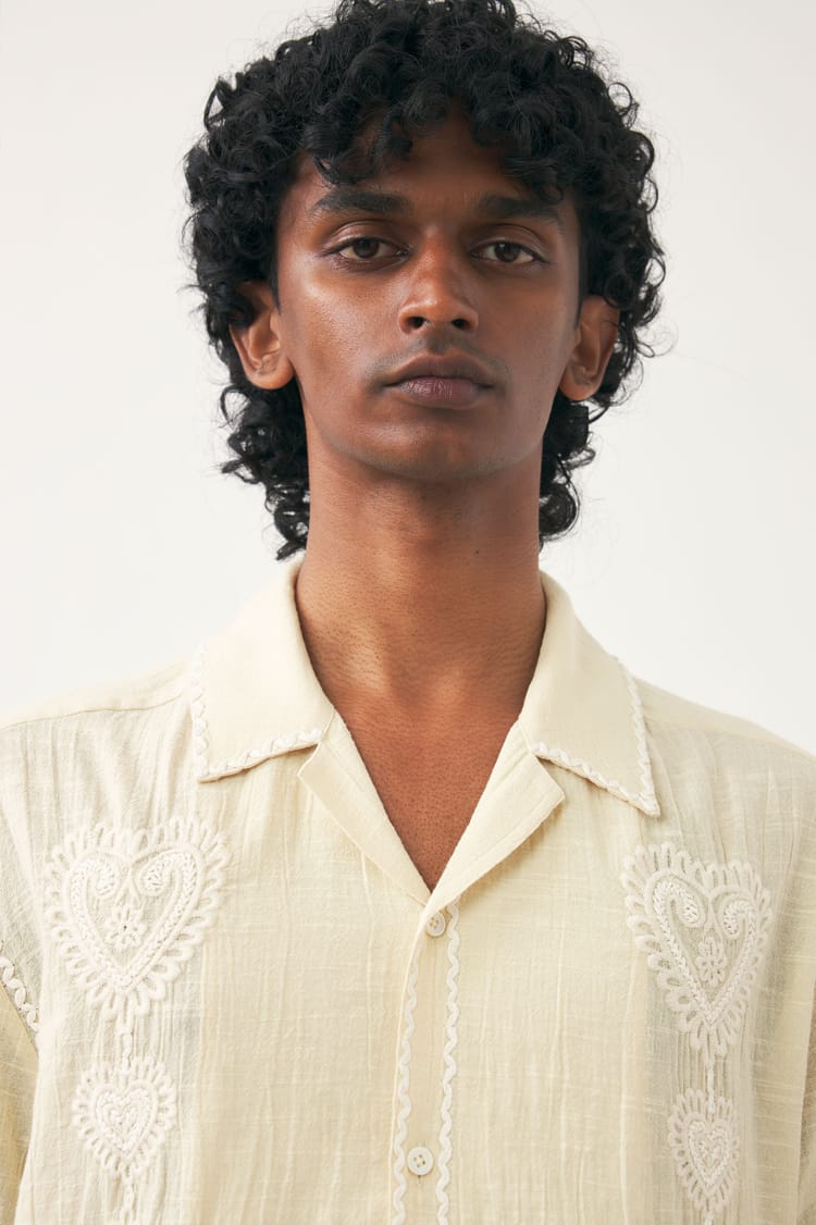 Antik Batik Chemise Cubaine à Manches Courtes Camel