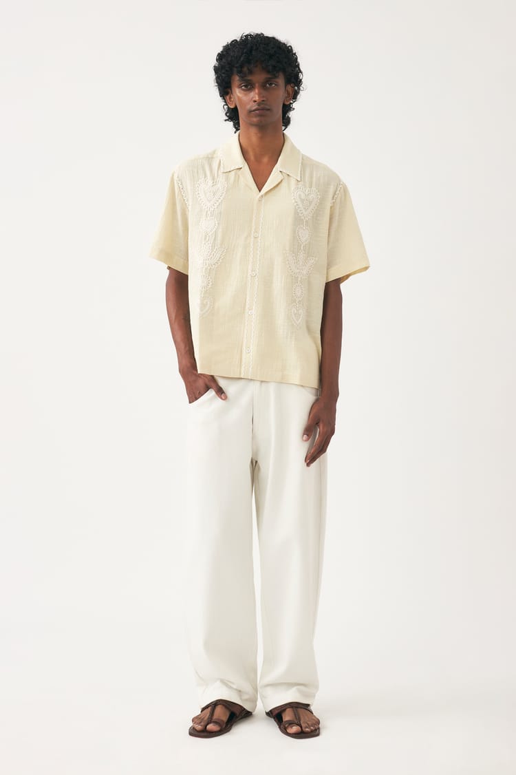 antik batik Chemise cubaine à manches courtes camel