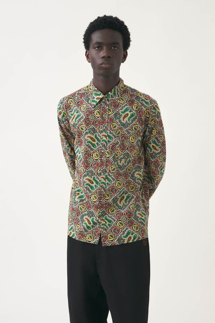 Antik Batik Chemise Kaki Voile De Coton Imprimé Au Block Print