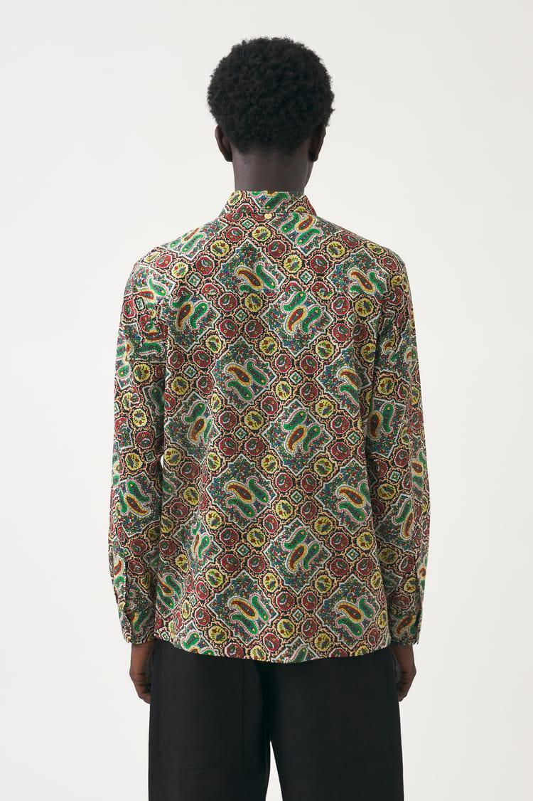 Antik Batik Chemise Kaki Voile De Coton Imprimé Au Block Print