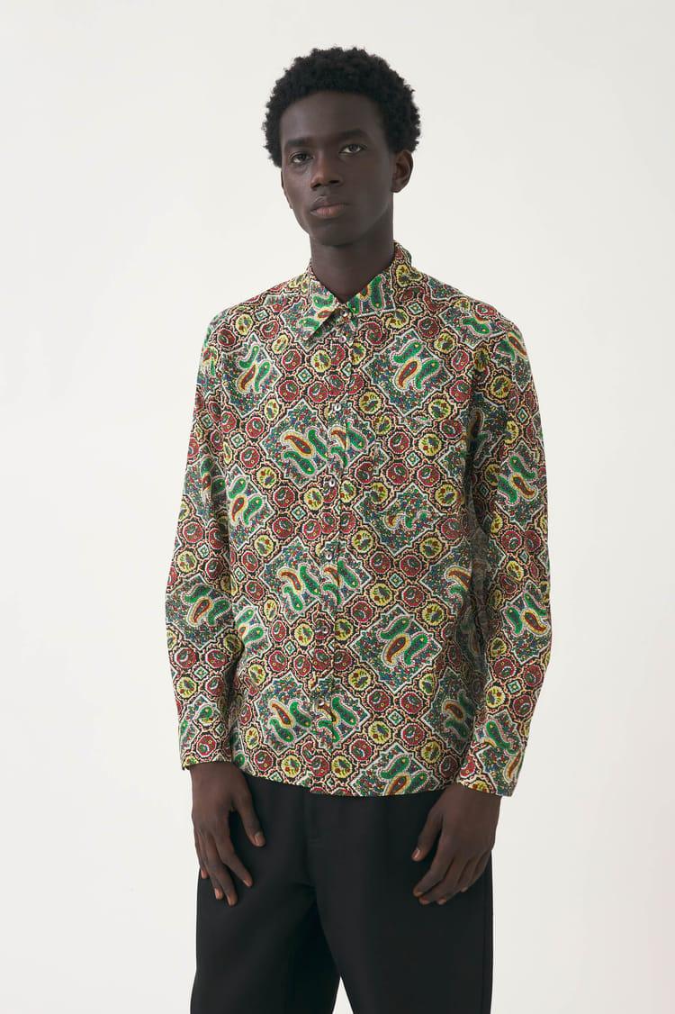 antik batik Chemise kaki voile de coton imprimé au block print