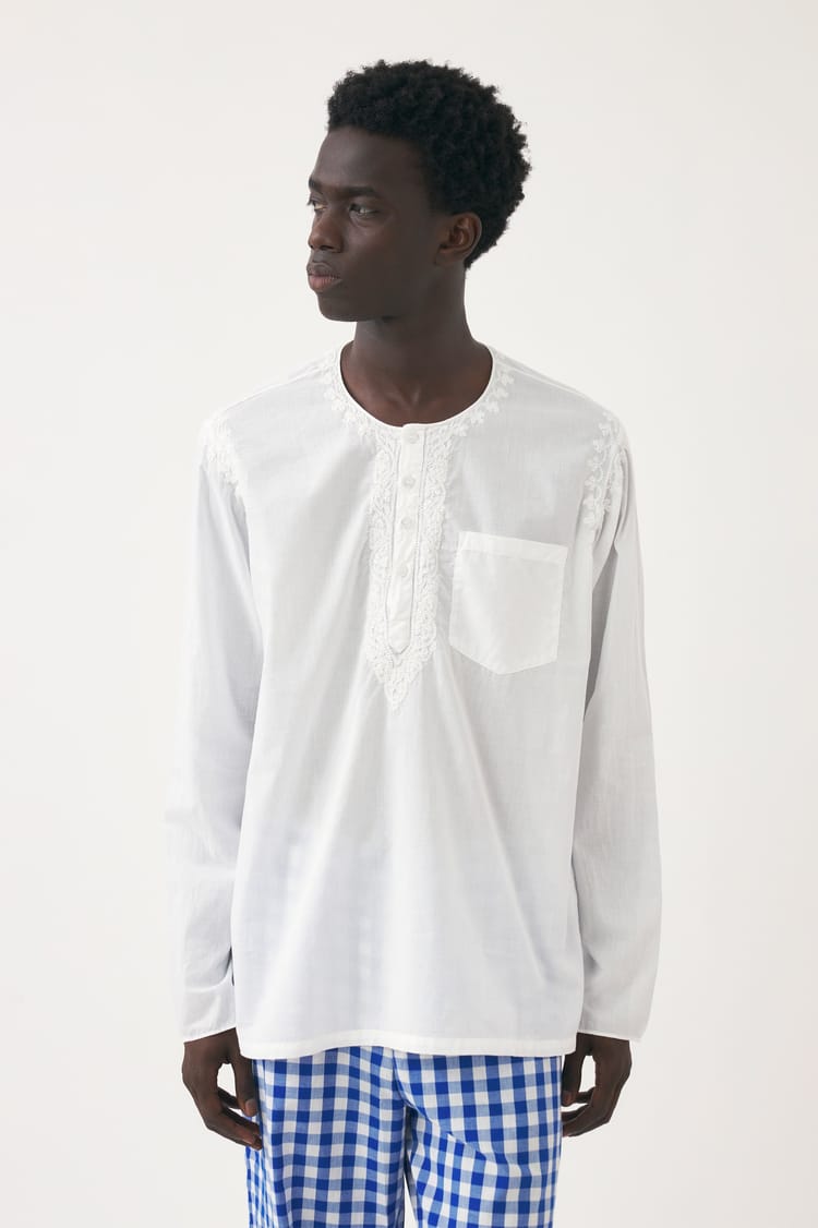 Antik Batik Chemise Manches Longues Blanche En Coton Khadi