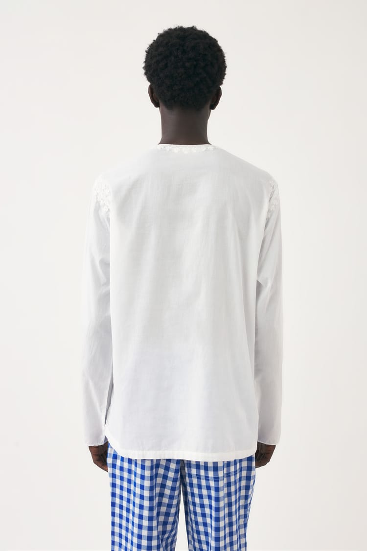 Antik Batik Chemise Manches Longues Blanche En Coton Khadi