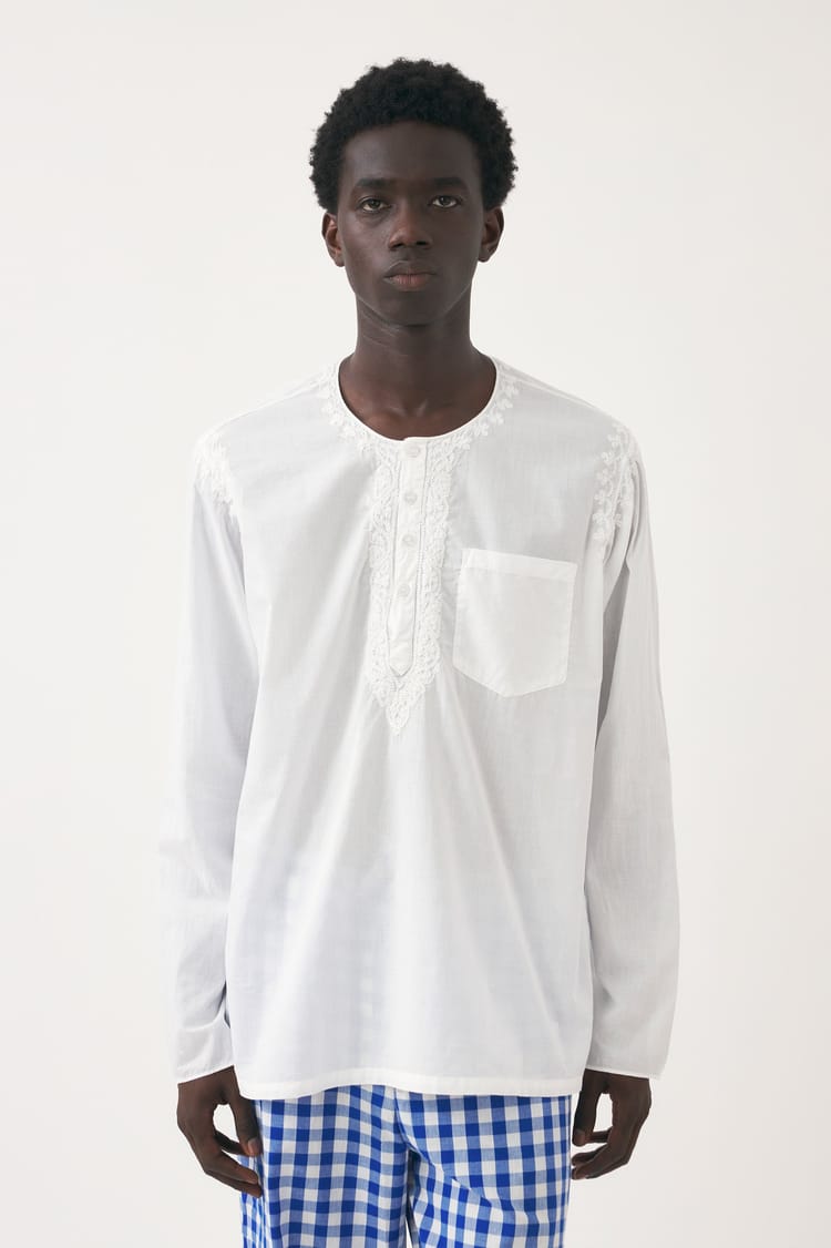 antik batik Chemise manches longues blanche en coton khadi