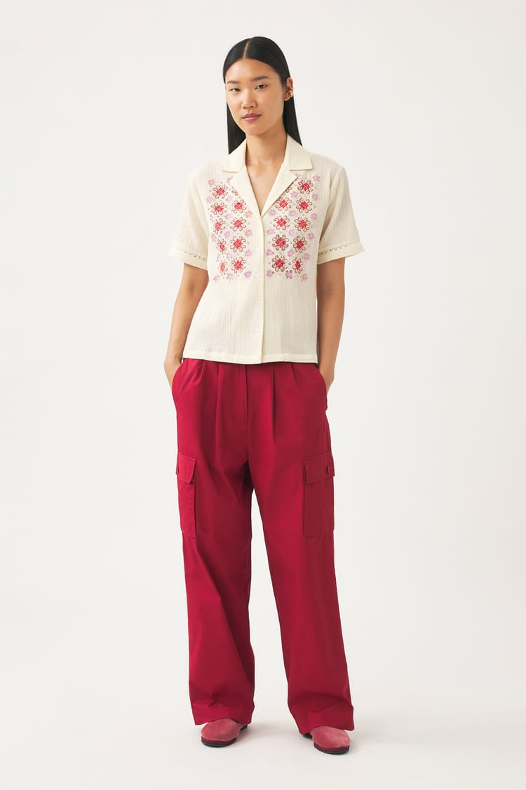 Antik Batik Chemisier Crème En Crêpe De Coton Broderie Perles Et Paillettes