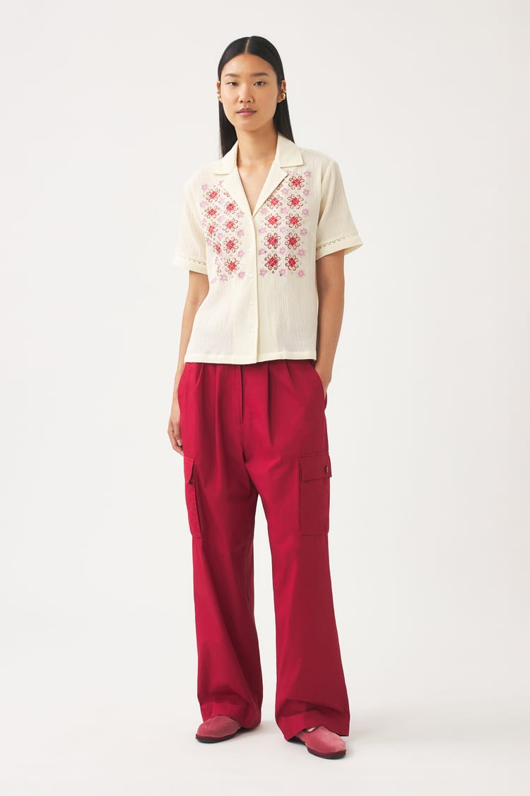 antik batik Chemisier crème en Crêpe de Coton broderie perles et paillettes