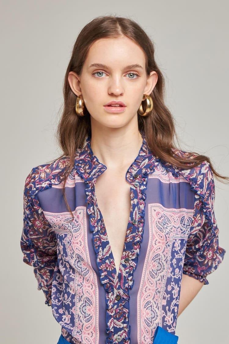 antik batik Chemisier en Coton et soie imprimé d'inspiration indienne