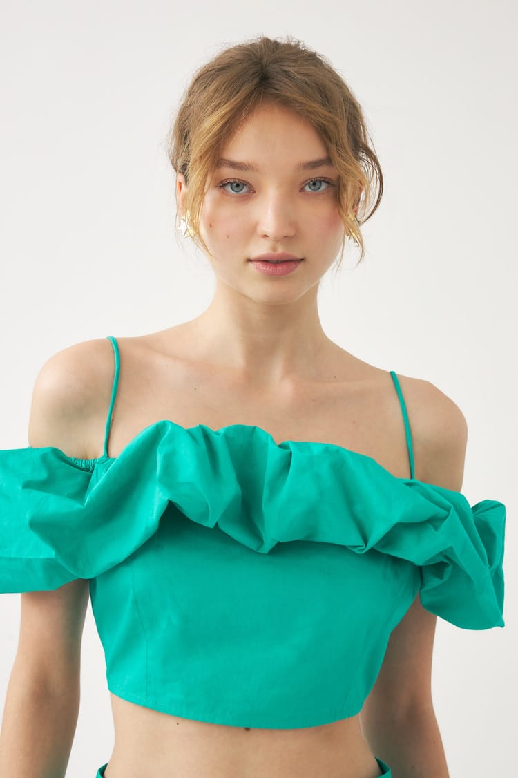 Antik Batik Crop Top Bleu Turquoise En Popeline De Coton