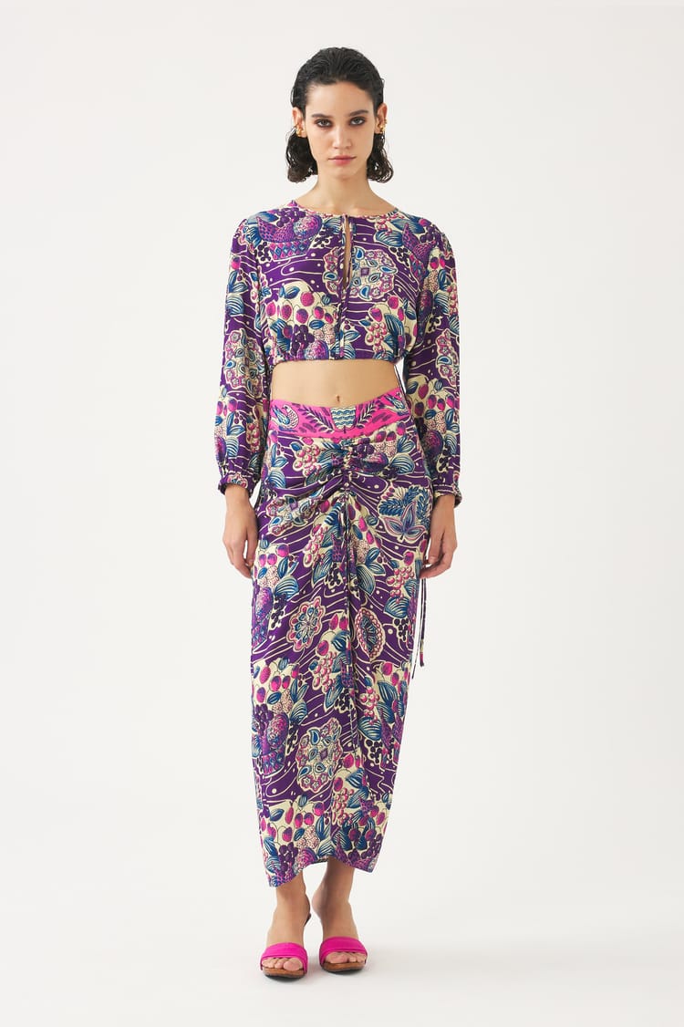 Antik Batik Crop Top En Crêpe De Viscose Imprimé Violet Et Rose