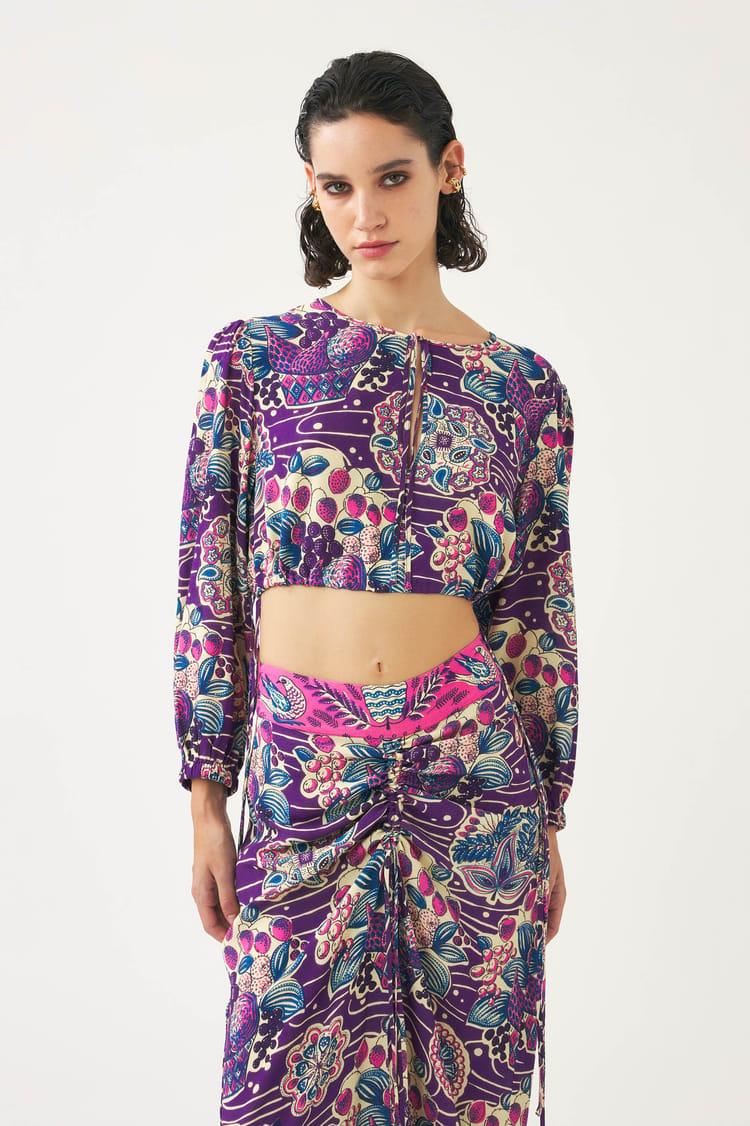 Antik Batik Crop Top En Crêpe De Viscose Imprimé Violet Et Rose