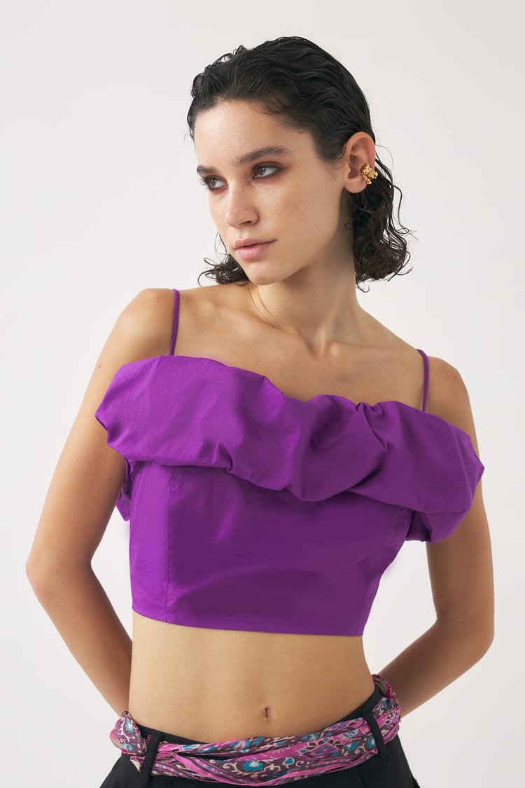 Antik Batik Crop Top Rouge Violet En Popeline De Coton