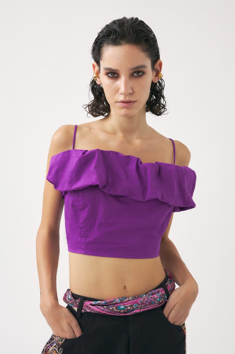 antik batik Crop top rouge violet en popeline de coton