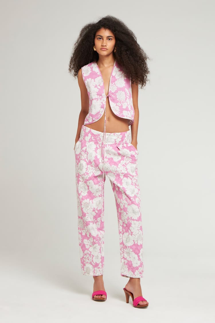 Antik Batik Gilet Court Rose Sans Manches Imprimé Floral XL