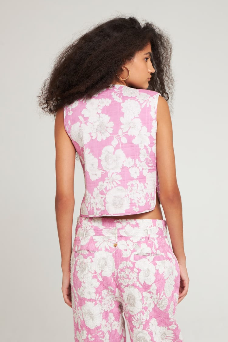 Antik Batik Gilet Court Rose Sans Manches Imprimé Floral XL