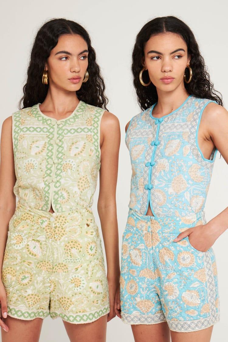 Antik Batik Gilet Court Sans Manches Kaki En Voile De Coton