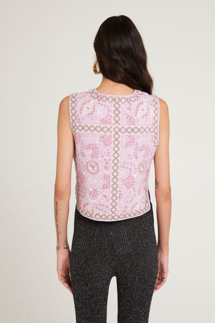 Antik Batik Gilet Court Sans Manches Violet En Voile De Coton