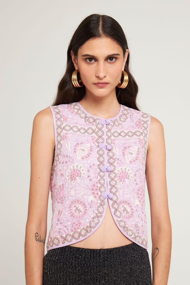 antik batik Gilet court sans manches violet en voile de Coton