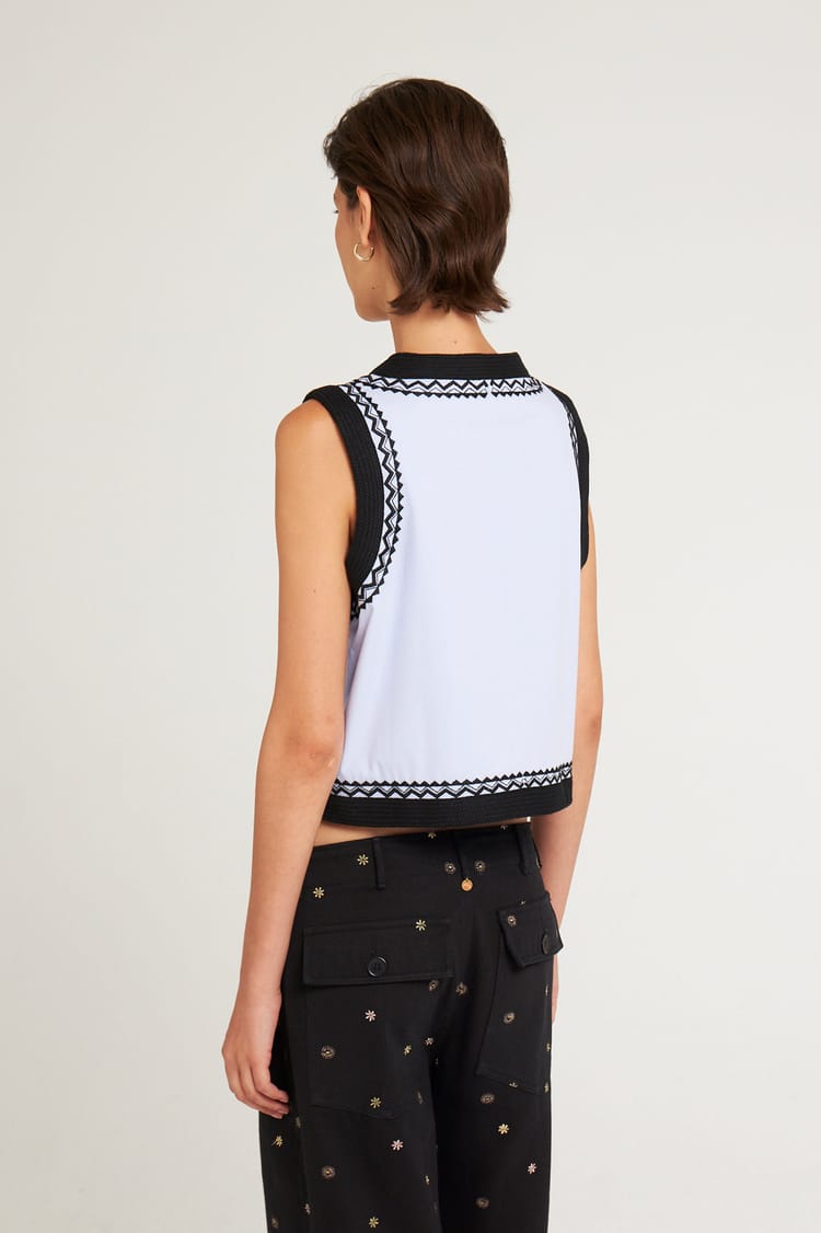 Antik Batik Gilet Doublé Sans Manches En Coton Bleu Ciel Avec Gallons