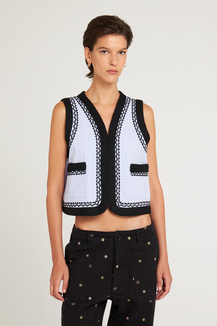 antik batik Gilet doublé sans manches en Coton bleu ciel avec gallons