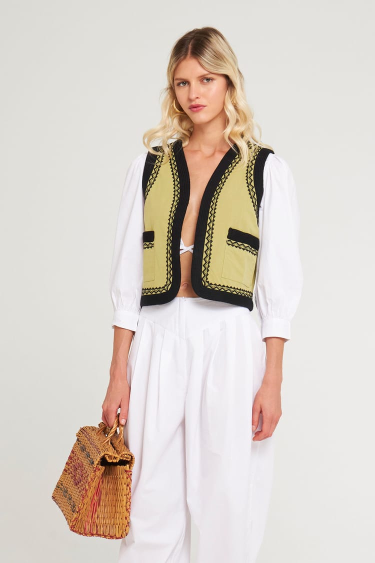 antik batik Gilet doublé sans manches en Coton vert clair avec gallons