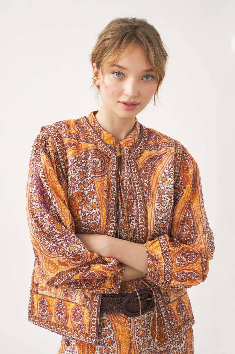Antik Batik Gilet Matelassé Orange Imprimé Motif Cachemire