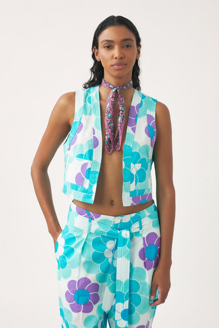 Antik Batik Gilet Sans Manches Bleu En Gaze De Coton