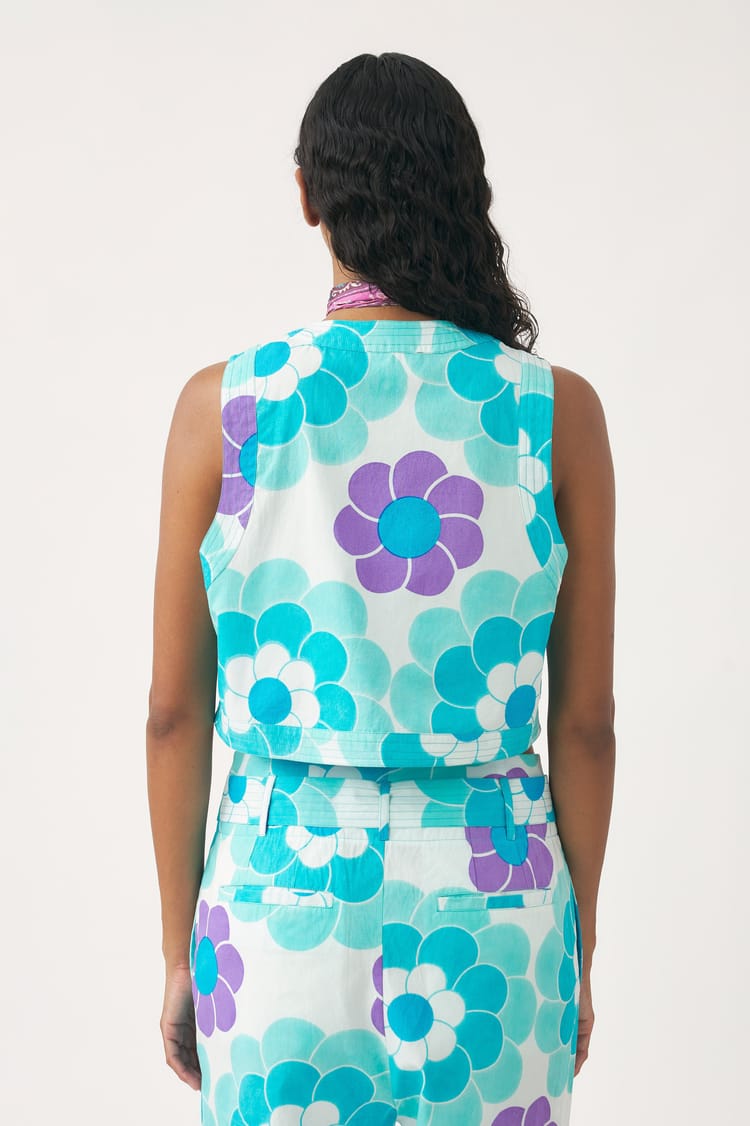 Antik Batik Gilet Sans Manches Bleu En Gaze De Coton