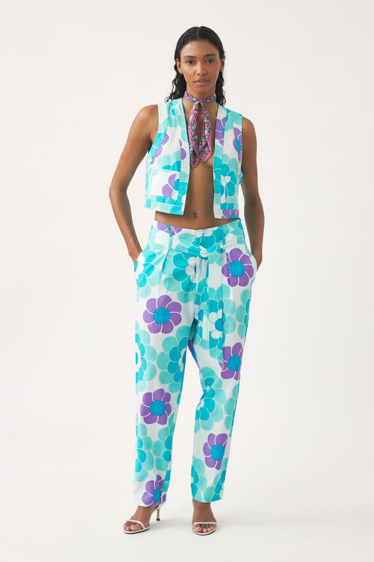 antik batik Gilet sans manches bleu en gaze de coton