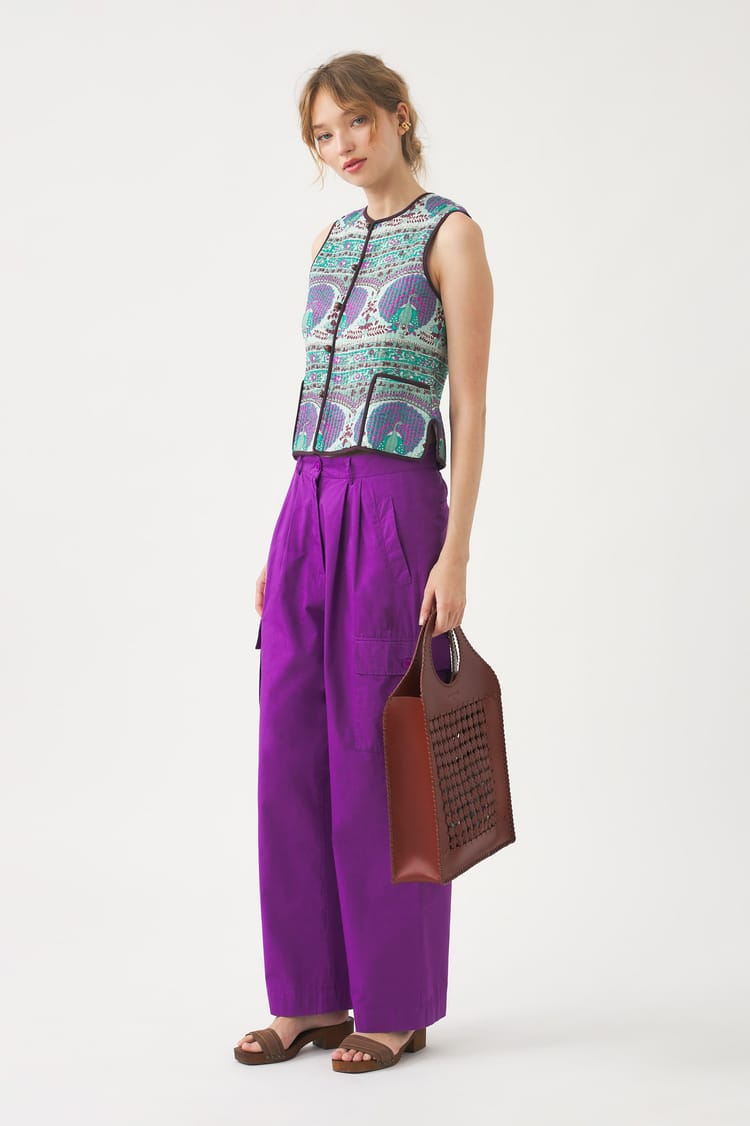 Antik Batik Gilet Sans Manches En Voile De Coton Avec Imprimé Paon