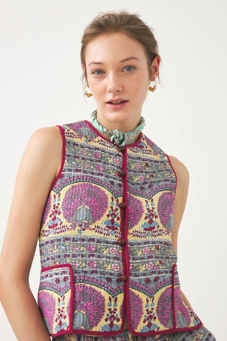Antik Batik Gilet Sans Manches En Voile De Coton Avec Imprimé Paon