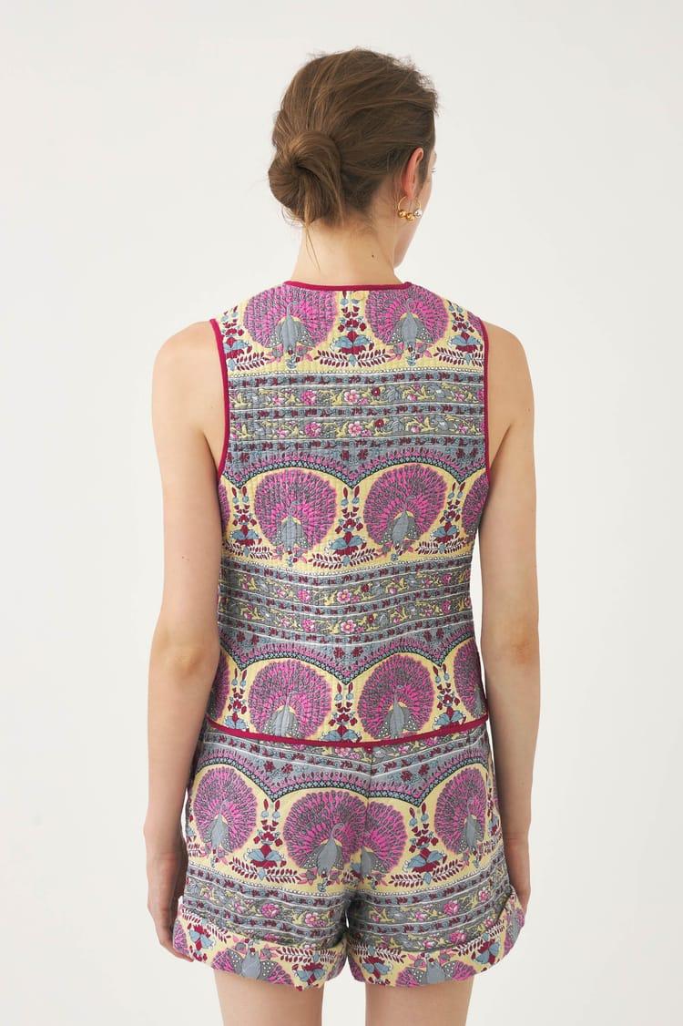 Antik Batik Gilet Sans Manches En Voile De Coton Avec Imprimé Paon