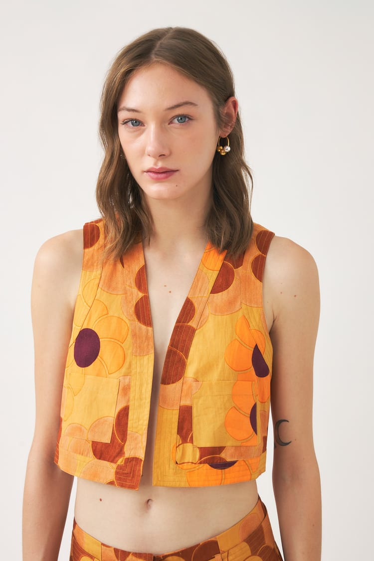 Antik Batik Gilet Sans Manches Orange En Gaze De Coton