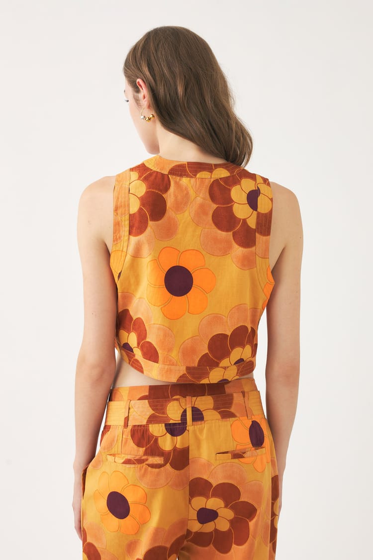 Antik Batik Gilet Sans Manches Orange En Gaze De Coton