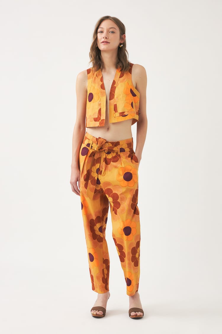 antik batik Gilet sans manches orange en gaze de coton