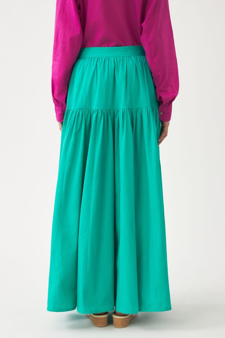 Antik Batik Jupe Bleu Turquoise En Popeline De Coton Taille Haute