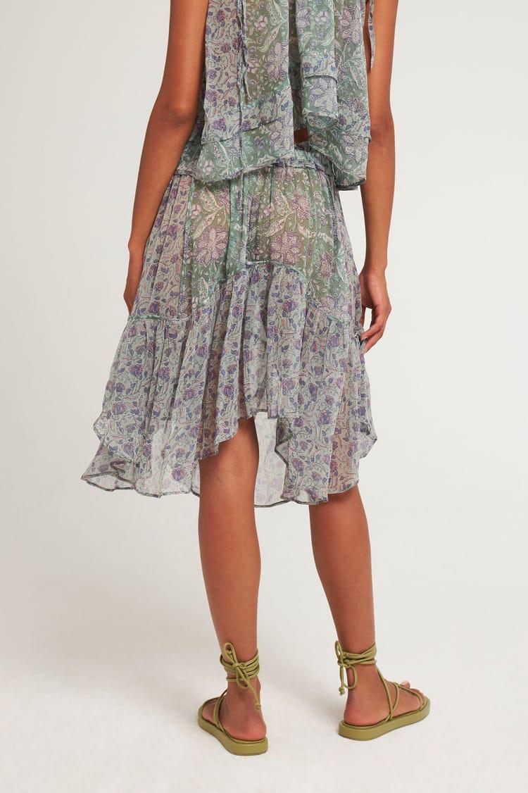 Antik Batik Jupe Bleue Asymétrique En Chiffon De Viscose Bohème Chic