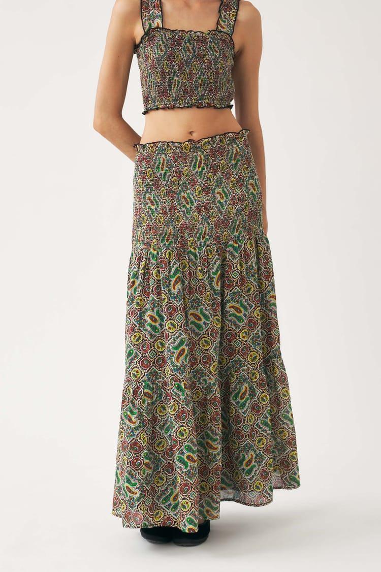 Antik Batik Jupe Kaki Voile De Coton Imprimé Au Block Print