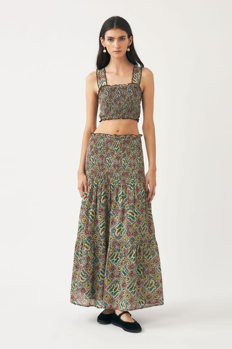 antik batik Jupe kaki voile de coton imprimé au block print