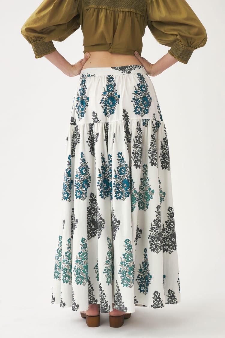 Antik Batik Jupe Longue Blanche Imprimée En Popeline De Coton