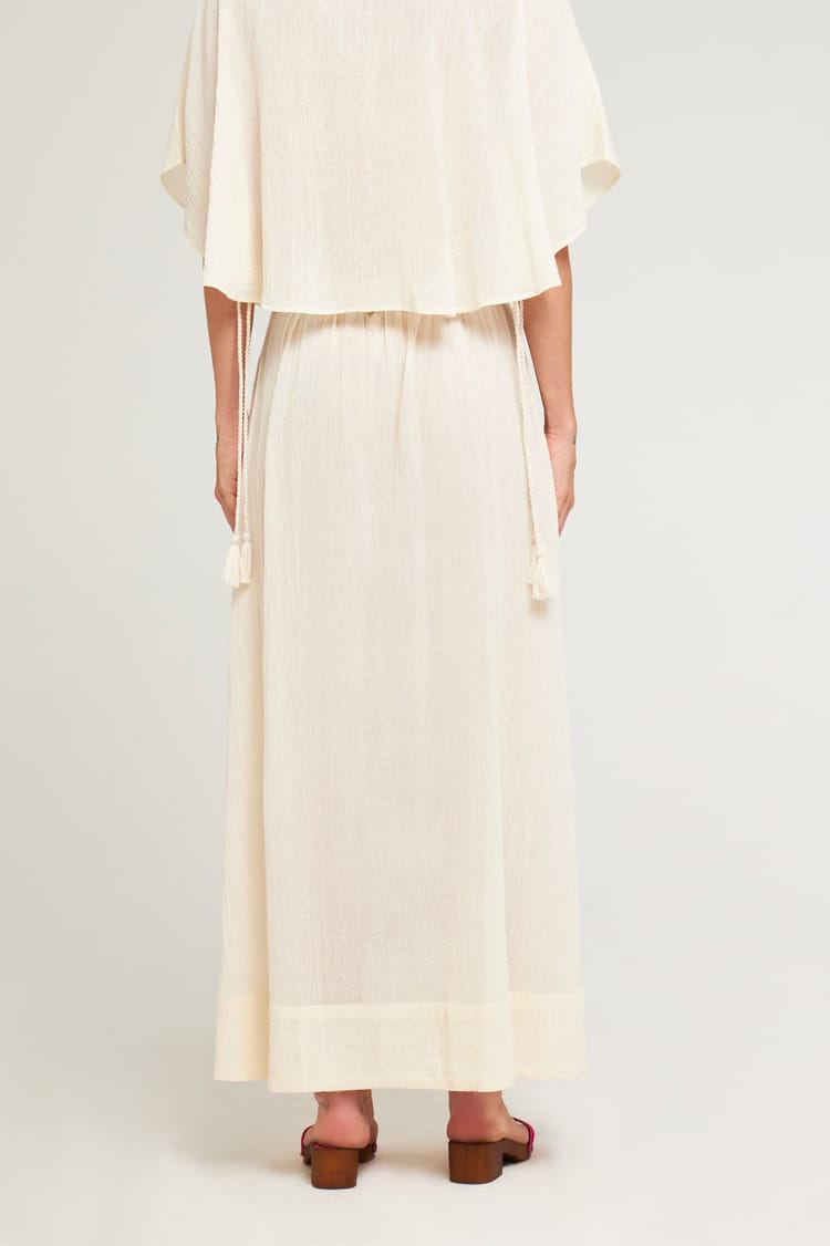 Antik Batik Jupe Longue Crème Brodée Bohème Chic Casual En Crêpe De Coton