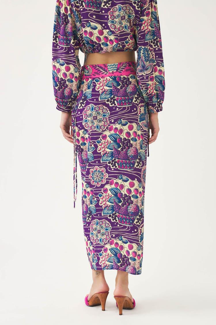 Antik Batik Jupe Longue En Crêpe De Viscose Imprimé Violet Et Rose