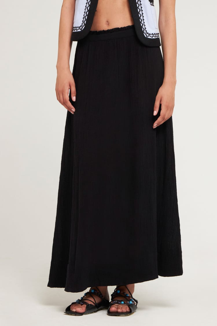 Antik Batik Jupe Longue Fluide Noire En Crêpe De Coton