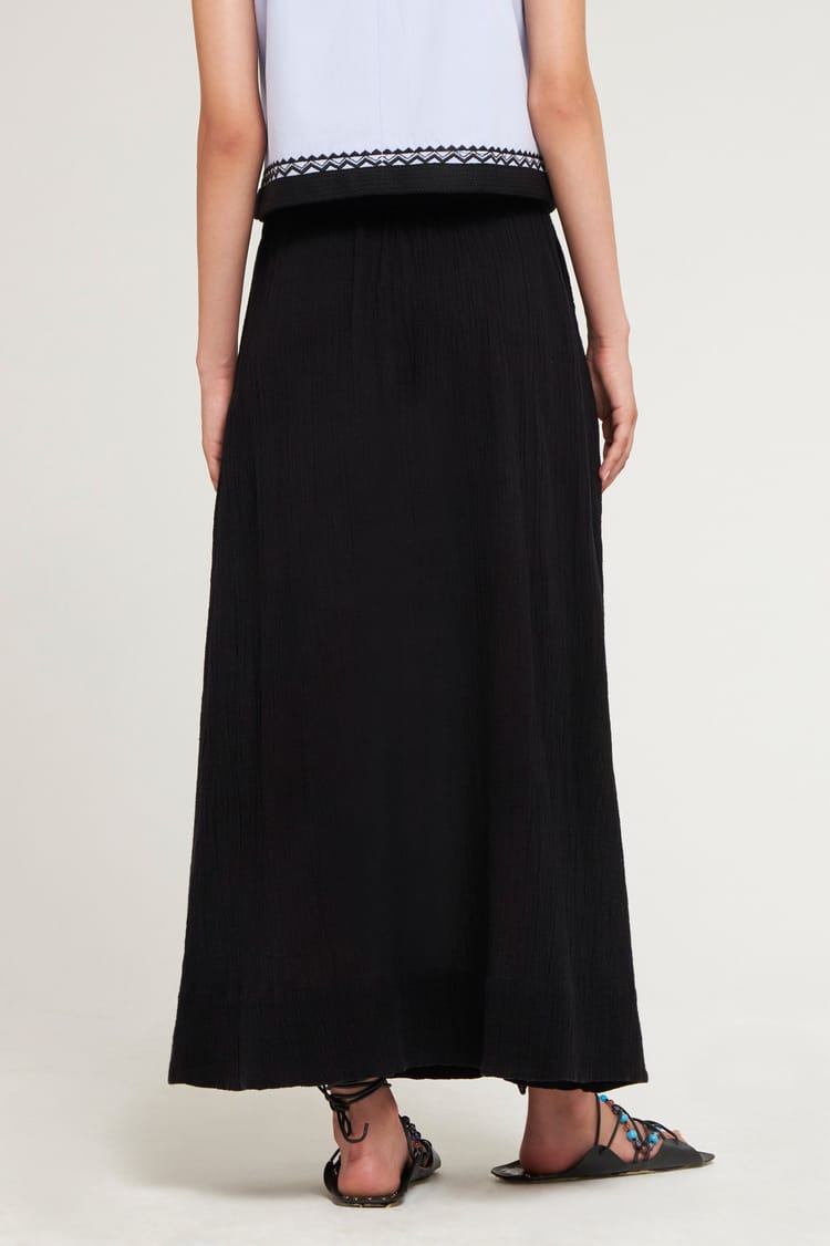 Antik Batik Jupe Longue Fluide Noire En Crêpe De Coton